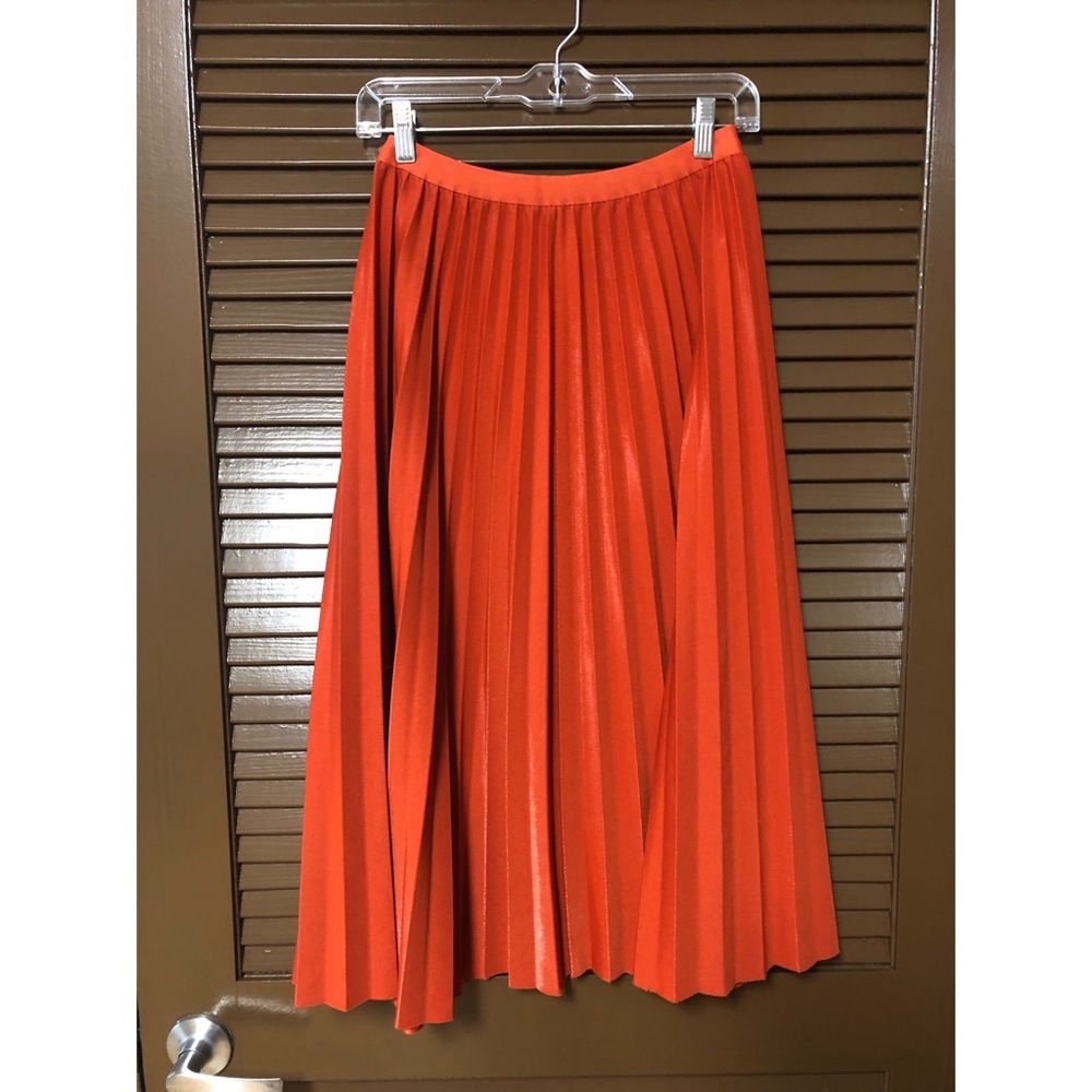 Unique Vintage Retro Pleated Midi Skirt Orange